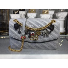 Balenciaga BB Chain S/M Charms Embroidered Logo Bag Grey 2018