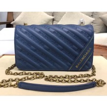 Balenciaga BB Chain S Embroidered Logo Bag Blue 2018