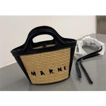 MARNI mini logo-embroidered raffia tote black 2023