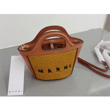 MARNI mini logo-embroidered raffia tote brown 2023