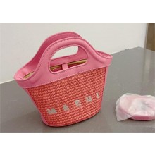 MARNI mini logo-embroidered raffia tote pink 2023