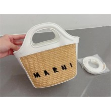 MARNI mini logo-embroidered raffia tote white 2023