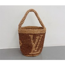 louis vuitton logo printed raffia bucket bag brown 2023