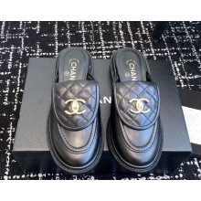Chanel sheepskin black with CC logo mules 2024 