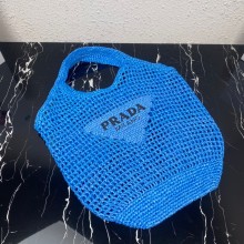 prada raffia tote bag blue 1bg424