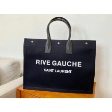 Saint Laurent rive gauche tote bag in linen and leather BLACK