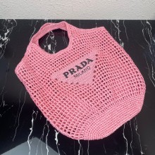 prada raffia tote bag pink 1bg424