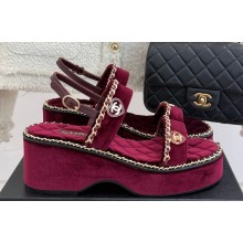 Chanel platform double C with chain sandals Burgundy suede 2025