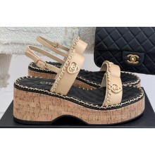 Chanel platform double C with chain sandals beige leather 2025