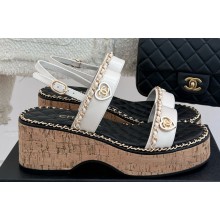 Chanel platform double C with chain sandals white leather 2025