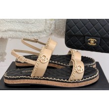 Chanel flat double C with chain sandals Beige leather 2025