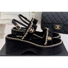 Chanel platform double C with chain sandals Black suede 2025
