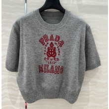 Prada knit intarsia T-shirt grey/Burgundy 2025
