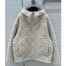 Dior Cannage Zipped Cardigan with Hood Ecru Blended Wool and Cashmere Textured Knit 2025