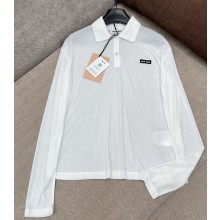 MIU MIU Ribbed jersey polo shirt white MJL050 2025