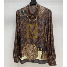 FENDI printed silk shirt  brown 2025