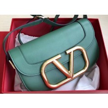Valentino Supervee Calfskin Crossbody Large Bag Green/Gold 2020