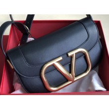 Valentino Supervee Calfskin Crossbody Large Bag Black/Gold 2020