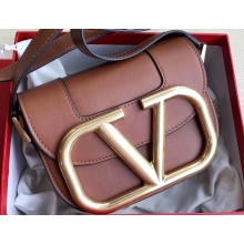 Valentino Supervee Calfskin Crossbody Small Bag Brown/Gold 2020