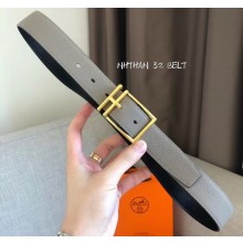 Hermes Width 3.2cm Nathan 32 Reversible Leather Belt Black/Gray