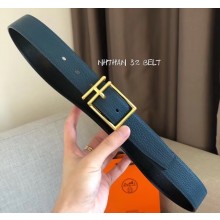 Hermes Width 3.2cm Nathan 32 Reversible Leather Belt Black/Bleu Blue