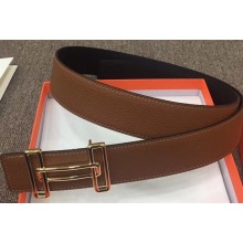 Hermes Rythme Reversible Leather Belt Brown