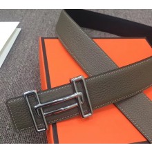 Hermes Rythme Reversible Leather Belt Gray