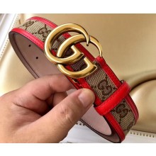 Gucci Width 3.5cm GG Canvas Belt with Double G Buckle Red