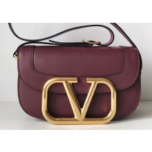 Valentino Supervee Calfskin Crossbody Large Bag Burgundy/Gold 2020