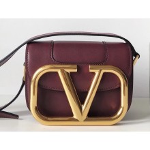 Valentino Supervee Calfskin Crossbody Small Bag Burgundy/Gold 2020