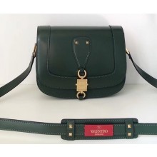 Valentino Small VLocker Leather Saddle Bag Green 2020