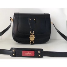 Valentino Small VLocker Leather Saddle Bag Black 2020