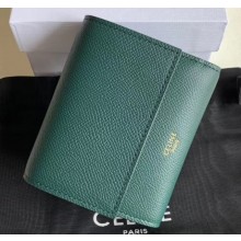 Celine Small Trifold Wallet in Grained Calfskin Green