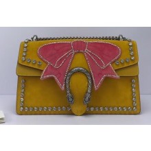 Gucci Dionysus Small Shoulder Bag 400249 Suede Yellow Crystals Butterfly