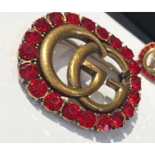 Gucci Double G Brooch With Red Crystals 2019