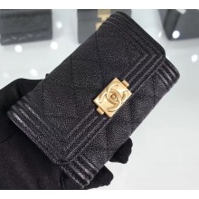 Chanel Grained Calfskin Boy Flap Card Holder A80603 Black/Gold