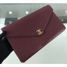 Chanel Chevron Envelope Flap Clutch Bag Burgundy