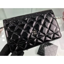 Chanel Wallet On Chain WOC Bag in Patent Leather Black/Silver