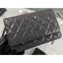 Chanel Wallet On Chain WOC Bag in Patent Leather Gray/Silver