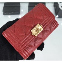Chanel Grained Calfskin Boy Flap Card Holder A80603 Red/Gold