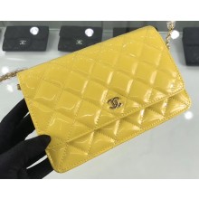 Chanel Wallet On Chain WOC Bag in Patent Leather Yellow/Gold