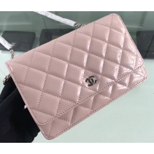 Chanel Wallet On Chain WOC Bag in Patent Leather Nude Pink/Silver