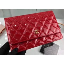 Chanel Wallet On Chain WOC Bag in Patent Leather Red/Gold