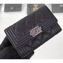 Chanel Grained Calfskin Boy Flap Card Holder A80603 Black/Silver