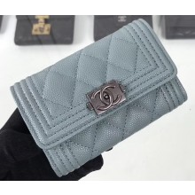 Chanel Grained Calfskin Boy Flap Card Holder A80603 Gray/Silver
