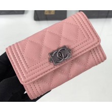 Chanel Grained Calfskin Boy Flap Card Holder A80603 Pink/Silver