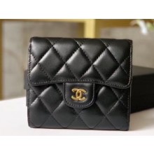 Chanel Classic Small Flap Wallet 31528 AP0231 Lambskin Black/Gold
