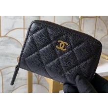 Chanel Classic Small Zipped Coin Purse 69272 Grained Calfskin Black/Gold