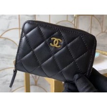 Chanel Classic Small Zipped Coin Purse 69272 Lambskin Black/Gold