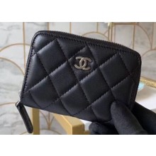 Chanel Classic Small Zipped Coin Purse 69272 Lambskin Black/Silver